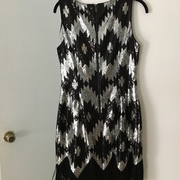 vince camuto zigzag-sequin fringe hem dress - Picture 3 of 3